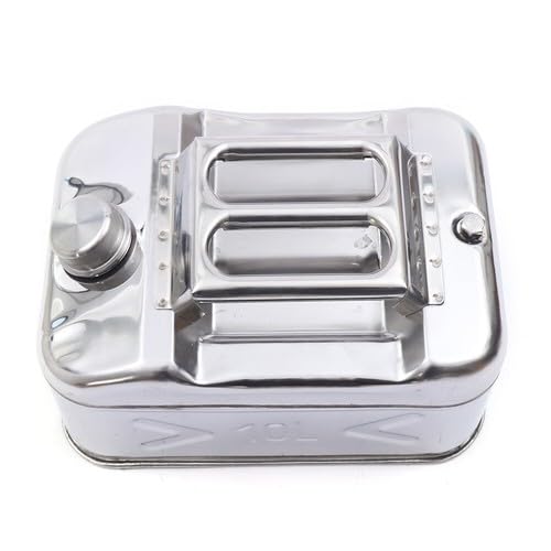 Bidón de gasolina de 10 l, metal y acero inoxidable, para transporte de larga distancia, 37 x 26 x 20 cm, para combustible, barril de aceite, depósito de gasolina, bidón con tubo de almacenamiento