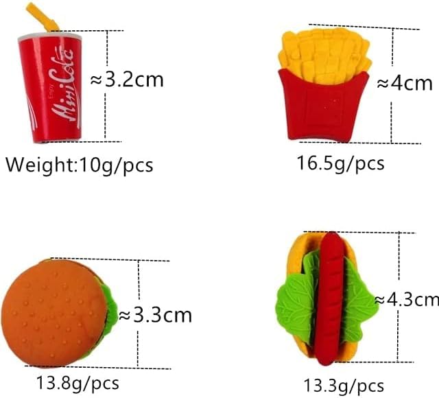Image of AK Store (Pack of 4) 3D Cute Cartoon Shape Rubber Pencil Erasers, School Stationery for Kids, Boys Girls, Birthday Return Gifts (Fast Food)