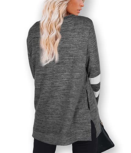 Womens Plus Size Sweaters Fall Long Sleeve Tunics Women's Tops With Pockets Grey 2Xl #TOP3