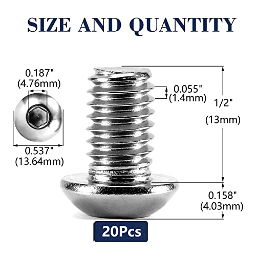 Image of 5 /16-18 x 1 /2 inch Button Head Socket Cap Bolts Screws, 20Pcs 304 Stainless Steel 18-8, Allen Hex Drive, Bright Finish by SG TZH(with Hex Spanner)