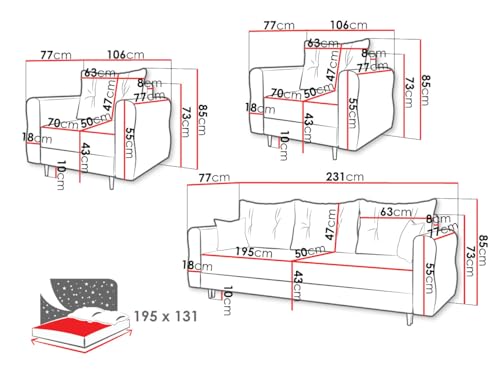 Mirjan24 Sofagarnitur Zyruno 3+1+1, Sofa + Zwei Sessel, Couch, Polstersofa, Fernsehsessel, Polstergarnitur Couchgarnitur Sessel, Sofa, Polstersessel (Manila 37) – Bild 4