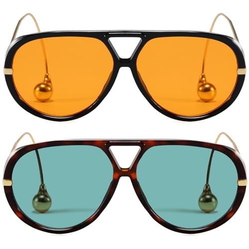 Women's Oversized Aviator Sunglasses Retro Trendy Shield Sun Glasses Big Orange lens Vintage Shades