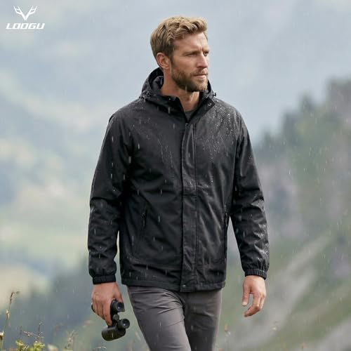 Image of LOOGU Rain Jacket for Men, Packable Waterproof Rain Shell Lightweight, S-3XL for Hiking Fishing Camping