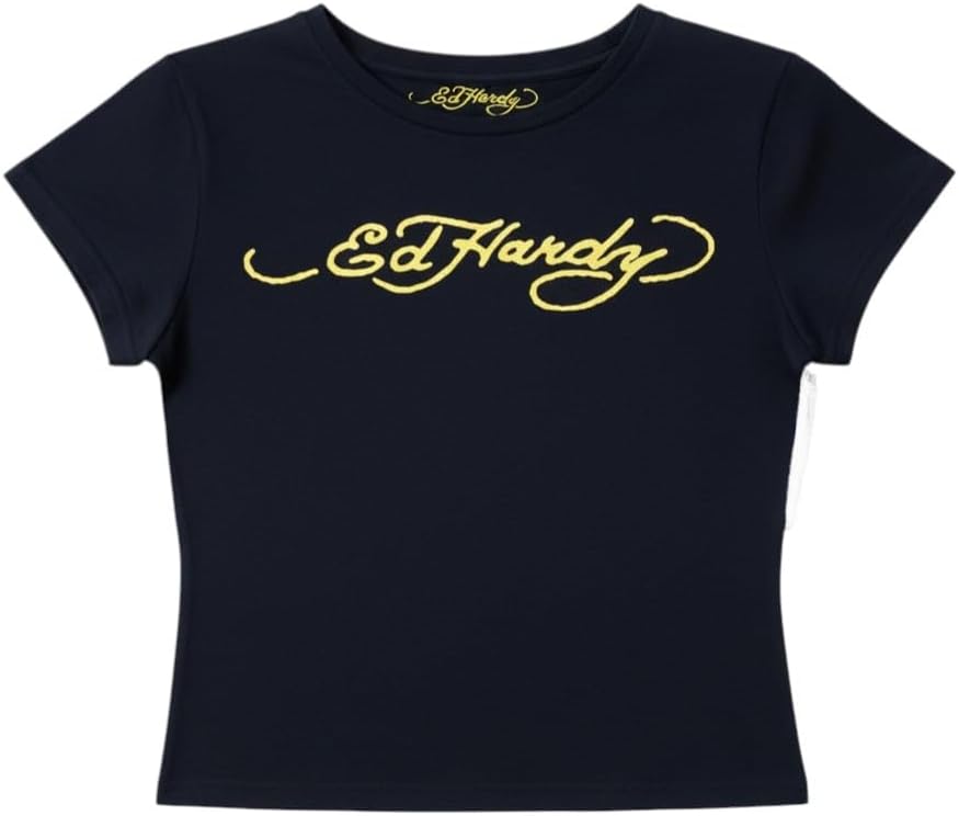 ED HARDY Women's True Eagle Baby Tee in Black EHWR1104-11