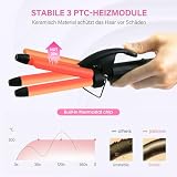 Mini Welleneisen für kurze haare - janelove 13mm Beach waves Lockenstab für kurze haare, 200°C Keramik Lockenstab 3 Fässer Welleneisen für Reisen - Rosa