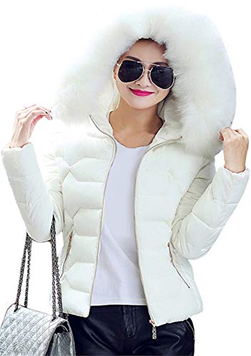 EFOFEI Femme Doudoune Hiver à Capuche fourrée Parka Chaude Manteau Court Doudoune White XXL