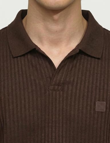 Image of DAMENSCH Men Striped Texture, Cotton-Rich Comfort, Easy Regular fit, Solid Colours Striped Polos