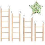 4 pcs Wooden Bird Ladder with Birds Ganw Spinning Wheel, Birds Parrots Toys Ladder for Bird Cage, Birds Climbing Tools for Budgerigar Cockatiel Lovebird Canary Bird Cage Accessories (3-6 steps)