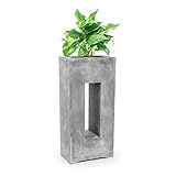 blumfeldt Airflor - Maceta para Plantas, Tiesto, Fácil de Colocar, Sin Orificio de Drenaje, Fibra de Vidrio, Estable, Exterior e Interior, Aspecto de hormigón, 45 x 100 x 27 cm, Gris Claro