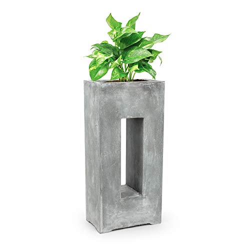 blumfeldt Airflor - Maceta para Plantas, Tiesto, Fácil de Colocar, Sin Orificio de Drenaje, Fibra de Vidrio, Estable, Exterior e Interior, Aspecto de hormigón, 45 x 100 x 27 cm, Gris Claro