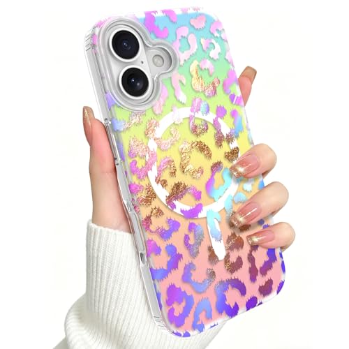 Coque iPhone 17 MagSafe AIGOMARA avec motif léopard dégradé irisé laser