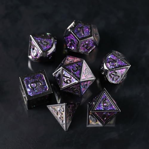 Lot de 7 Dés Métal DND Jeux De Role Donjons et Dragons D&amp;D Dice, Jeu de Dés Polyédrique D4 D6 D8 D10 D12 D20 D%