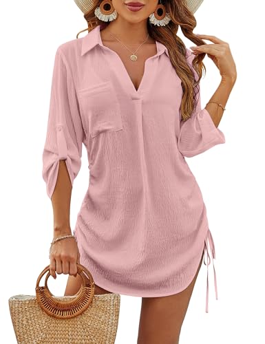 Image of Blooming Jelly Womens Bathing Suit Cover Ups Bikini Swimsuit Coverup Drawstring Beach Dress Shirt