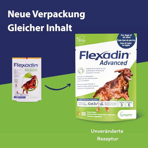 Flexadin Advanced | 30 Chews | Ergänzungsfuttermittel für Hunde | Mit Kollagen & Omega-3
