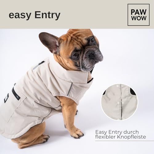PAW WOW Toni Hundejacke | Winter Hundemantel mit Bauchschutz | Hundeweste für große & kleine Hunde (Beige, XXL)