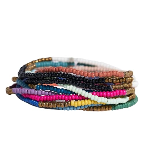 INK + ALLOY 10-Strand Stacking Beaded Bracelets for Women – Mixed Patterns Bracelet Stack - Adjustable Stretch Fit - Handmade Boho Bracelets for Women - Perfect for Any Occasion