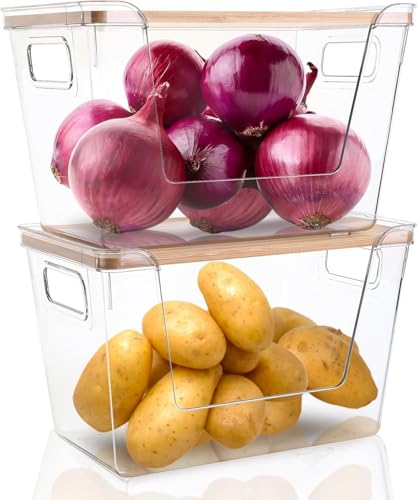 Hiziwimi 2 ensembles d'organisateurs et de stockage pour le garde-manger - Conteneurs empilables pour pommes de terre, oignons, ail, fruits, légumes - Paniers...