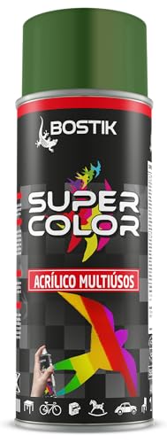 Bostik SUPER COLOR VERDE HOJA RAL 6002, Pintura en Spray Acrílica para Uso Profesional y Doméstico, Multiusos, Secado Rápido, Acabado Brillante, Interior y Exterior, Bote 400 ml