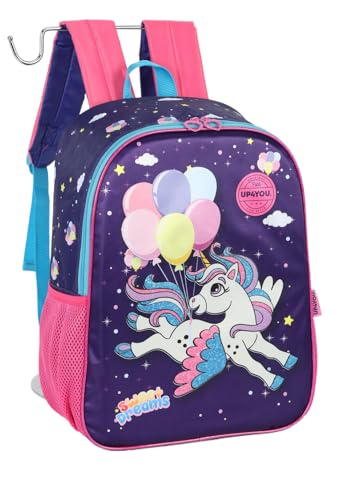 Mochila de Costa Unicórnio Colorido Up4you - Roxo e Rosa