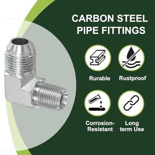 Image of PATIKIL 90 Degree Pipe Adapter, 2 Pcs 7 /8 inch Male 37 Flare JIC x 3 /8 inch BSPT Male Connector Carbon Steel Elbow Fitting for Air Hydraulic Fluid Fuel Water Oil, Silver