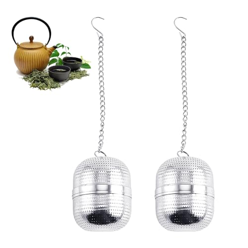Tetera de acero inoxidable de 2 piezas, filtro de té con cadena, tetera suelta, bolas de té sueltas, filtro de bola de té, filtro de polvo de té, adecuado para tazas y teteras (plata)