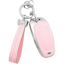 PIFOOG Key Fob Cover for Sonata Fe Cruz Tucson Sonata Palisade Ioniq 5 Button Pink Car Remote Keys Case Shell Protector Bling Keychain Accessories Girly Women TPU