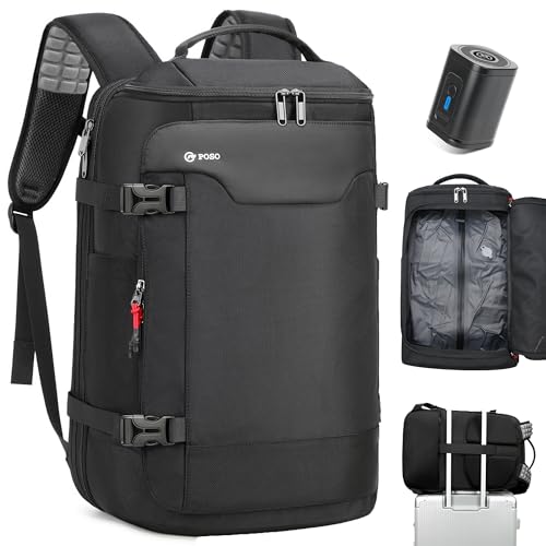 POSO P Vacuum Backpack Travel, 60L Expandable Vacuum Seal Backpack with Pump, Laptop Compartment(Fits 17"), Water-Resistant Compression Back pack, Business Carry-On Bag Gifts for Men Flight Weekend