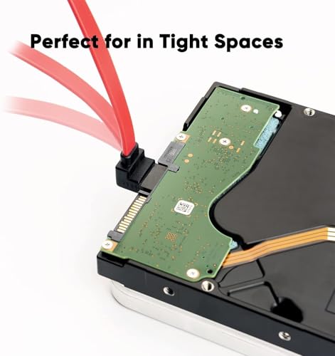 Image of Tobo SATA III Cable • 8-Inch /0.6FT • SATA III 6.0 Gbps • 7pin Female to Downward Right Angle Female Data Cable • with Locking Latch • Support for 2.5'' SSD,3.5''HDD Drive • Red (Pack of 15)