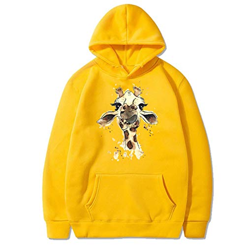 Aniywn Womens Giraffe Print Hooded Sweatshirt Casual Round Neck Long Sleeve Loose Cute Pullover Hoodie Shirt Yellow