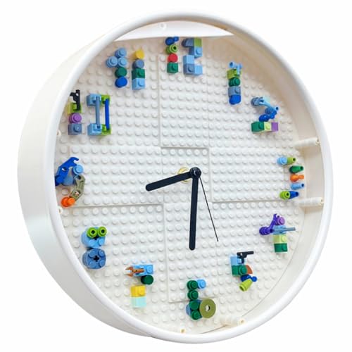 Kids Bedroom Wall Clock Creative Analog DIY Building Blocks Clock for Boys