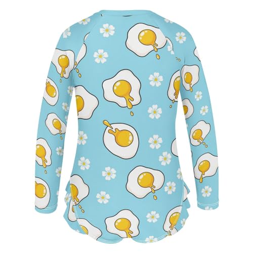 Fried Eggs Flowers Pattern Girls Rash Guard Swimsuits Long Sleeve One Pieces Bathing Suit UPF 50+ Zipper Swimwear3