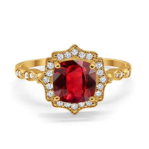 Blue Apple Co. Art Deco Ring 10mm Cushion Cut Halo Cubic Zirconia Marquise Style Vintage Statement Wedding Engagement Rings For Women 925 Sterling Silver Gifts For Her