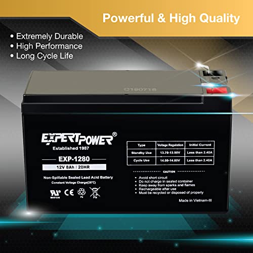 Image of ExpertPower EXP1280-12V 8AH SLA AGM Rechargeable 12V Battery for Ride on Toys, APC Backup UPS Battery Replacement, 12 Volt Batteries for Alarm, Replaces UB1280 with F2 Terminals (Pack of 3)