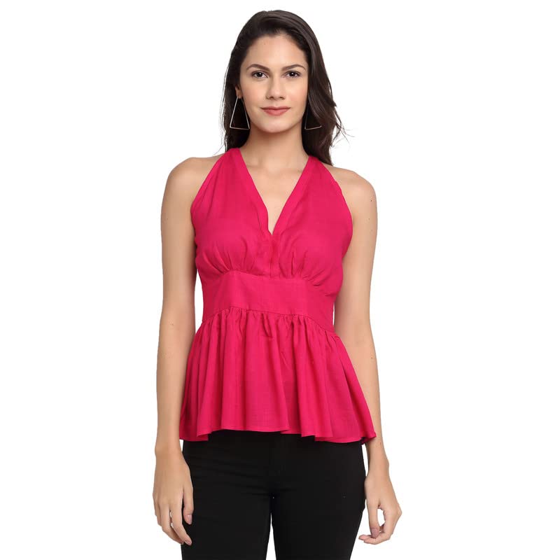 elevanto Women's Floral Print High Neck Backless Tie Back Crop Top Shirts Blouses Crop top-picture-28