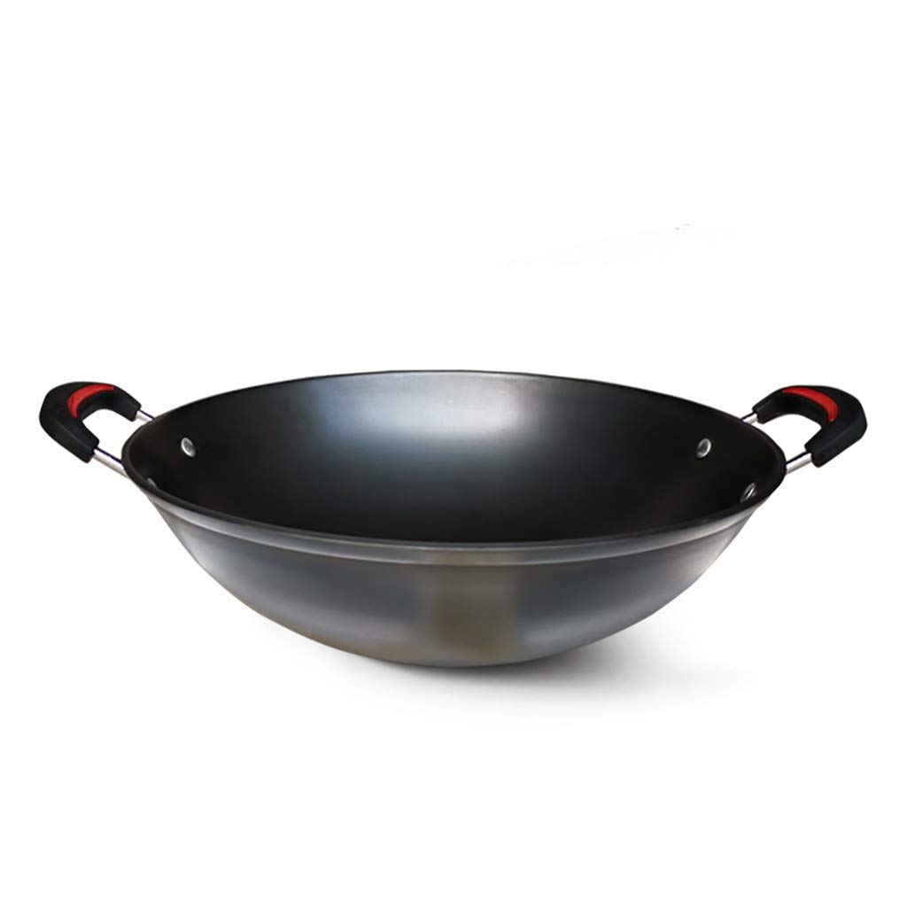 ASerZenith Wok For Induction Large Cast Iron Pot Binaural Uncoated Pig Iron Stir-Fry Stoves Be Applicable Tradition Non-Stick Wok,36Cm