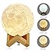 HeyMate 3D Printing Lunar Lamp Touch Control Night Light as Kids Women Girls Gift,Large ! 5.9" Rechargeable Moon Lamp with Wooden Holder, Warm Cool White Dimmable Touch Control