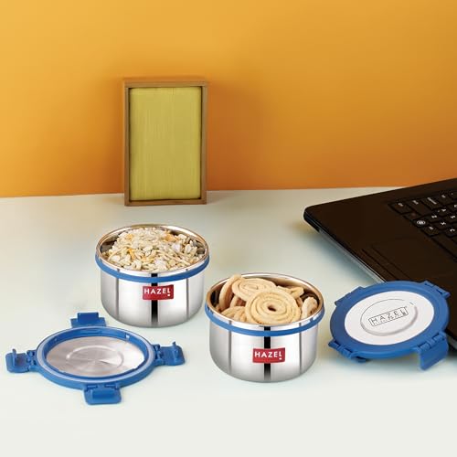 Image of HAZEL Stainless Steel Storage Containers for Kitchen, Air Tight, 525 Ml, Tiffin Box, Set of 2