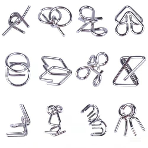 Image of Brain Teasers Metal Wire Puzzle Toys for Kids & Adults | IQ Puzzle Disentanglement Interlock Toys | Party Favors, Prizes & Gifts | Durable Mental Challenge Puzzle Game Set (12 in 1)