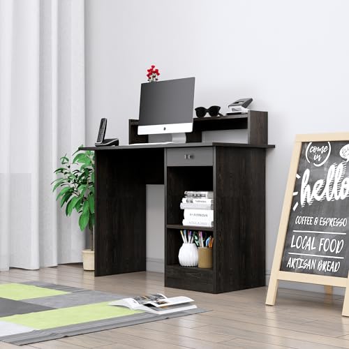 Image of Bniture Wooden Study Table for Home | Engineered Wood Study Table with Book Shelf | Multi Purpose Computer Desk for Study & Writing | Laptop Table for Home with Drawers & Storage Shelf | Flower Wenge