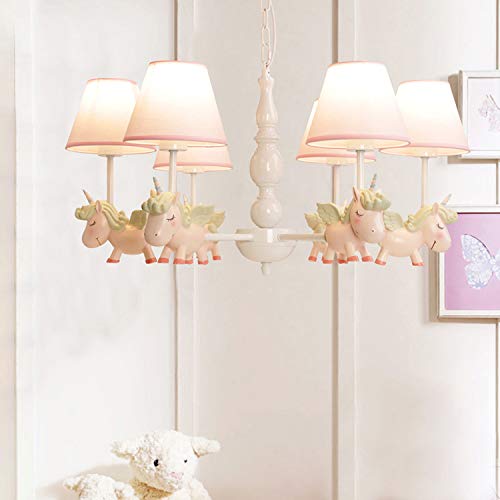 Modern Kids Chandelier Ceiling Pendant Light, CraftThink Lovely Resin Cartoon Horse Fresh European Children's Room Bedroom Living Room Ceiling Lights,L75*W75*H39cm,Pink- 6 Lights