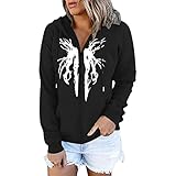 Zldhxyf Mantel Damen Schwarz Dünn Lässige Langarm-Halloween-Print-Reißverschluss-Kapuzenmantel-Sweatshirt-Oberteile für Damen Trenchcoat Mantel Damen