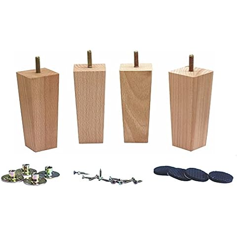 WEICHUAN Tapered Solid Beech Wood Replacement Sofa Couch Chair Ottoman Loveseat Coffee Table Cabinet Wood Furniture Feet Furniture Wood Legs(4.5" Set of 4) Cover