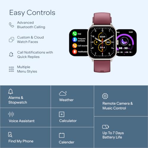 Image of boAt Ultima Ember 2 Smartwatch, 1.96 inch AMOLED Display, Ultra Bright 1000 nits Brightness, AOD, Personalized Fitness Nudges, Functional Crown, 100+ Sports Mode smartwatch for Men & Women (Velvet Wine)