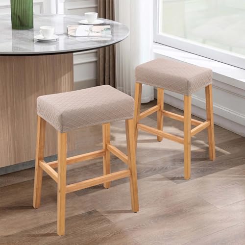 Image of YISUN Stool Covers Rectangle - 2 Pack Stretch Waterproof Saddle Seat Cover Counter Bar Stools Bar Chairs Covers Kitchen Island Chairs Cushion Protector