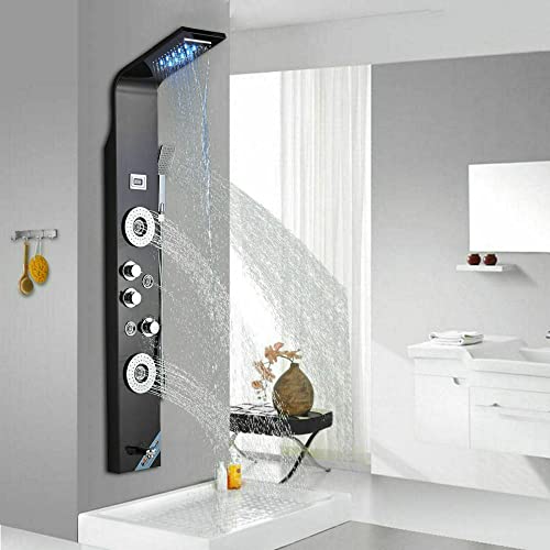 Columna de Ducha con Panel LED, Cabeza de Lluvia y Chorro Masaje - Negro miniatura 2