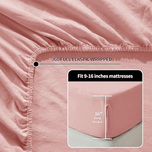Image of LBRO2M 100% French Pure Linen Sheet Set 6Pcs, 16 inch Deep Pocket Full Size