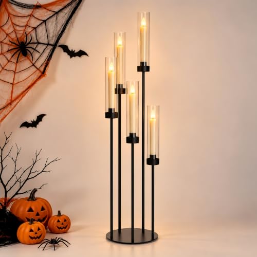Image of VINCIGANT 5 Arms Candelabra Centrepieces with Acrylic Lampshade, Matt Black