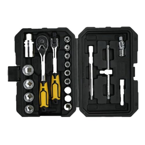 Image of STANLEY STMT79056 20-PIECE Hex Socket Set 3 /8 inch Drive With Ratchet, Comes in a Case, Chrome Vanadium Steel, Professional Tool Kit for Automotive, Plumbing, Garage & Home Repairs