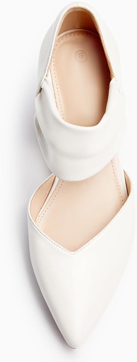 Coutgo Womens Low Kitten Heel Dress Shoes Pointed Toe Slip on Ankle Strap Cutout Elegant Party Wedding Pumps - Image 4