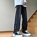 QOAAIE Men's Legs Zippered Denim Jeans Fashion Retro Design Casual Loose Straight Pants Hip Hop Trendy Baggy Trousers (Black,Large)
